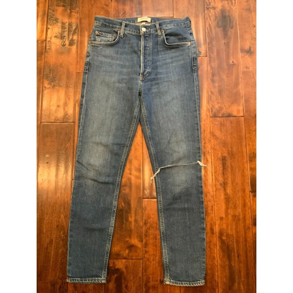 AGOLDE Medium Wash Nico High Rise Slim Button Front Blue Jeans, Size 27